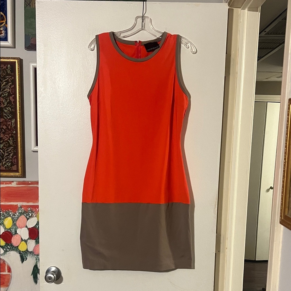 Cynthia Rowley sleeveless color block orange/gray dress hidden back zip.